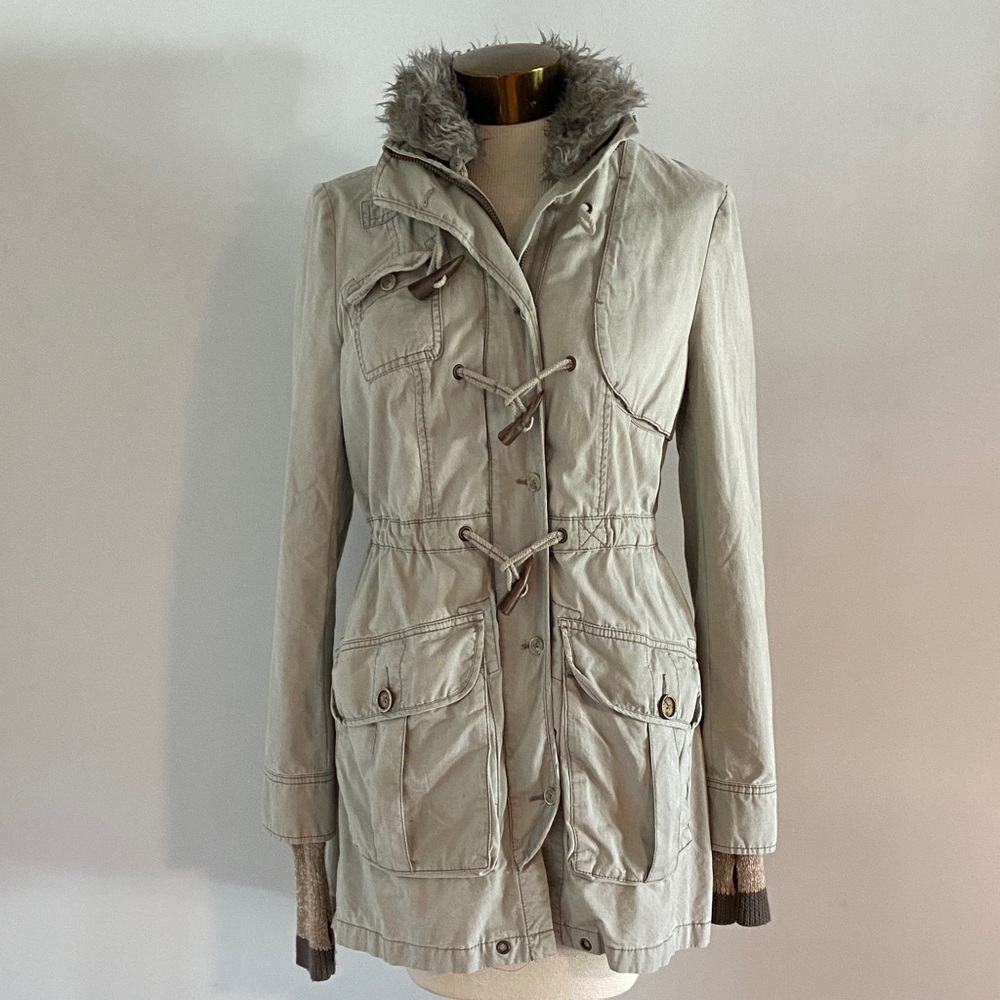 Free People Sweater Lined Parka Cotton Chore Jacket Toggle Buttons Womens S